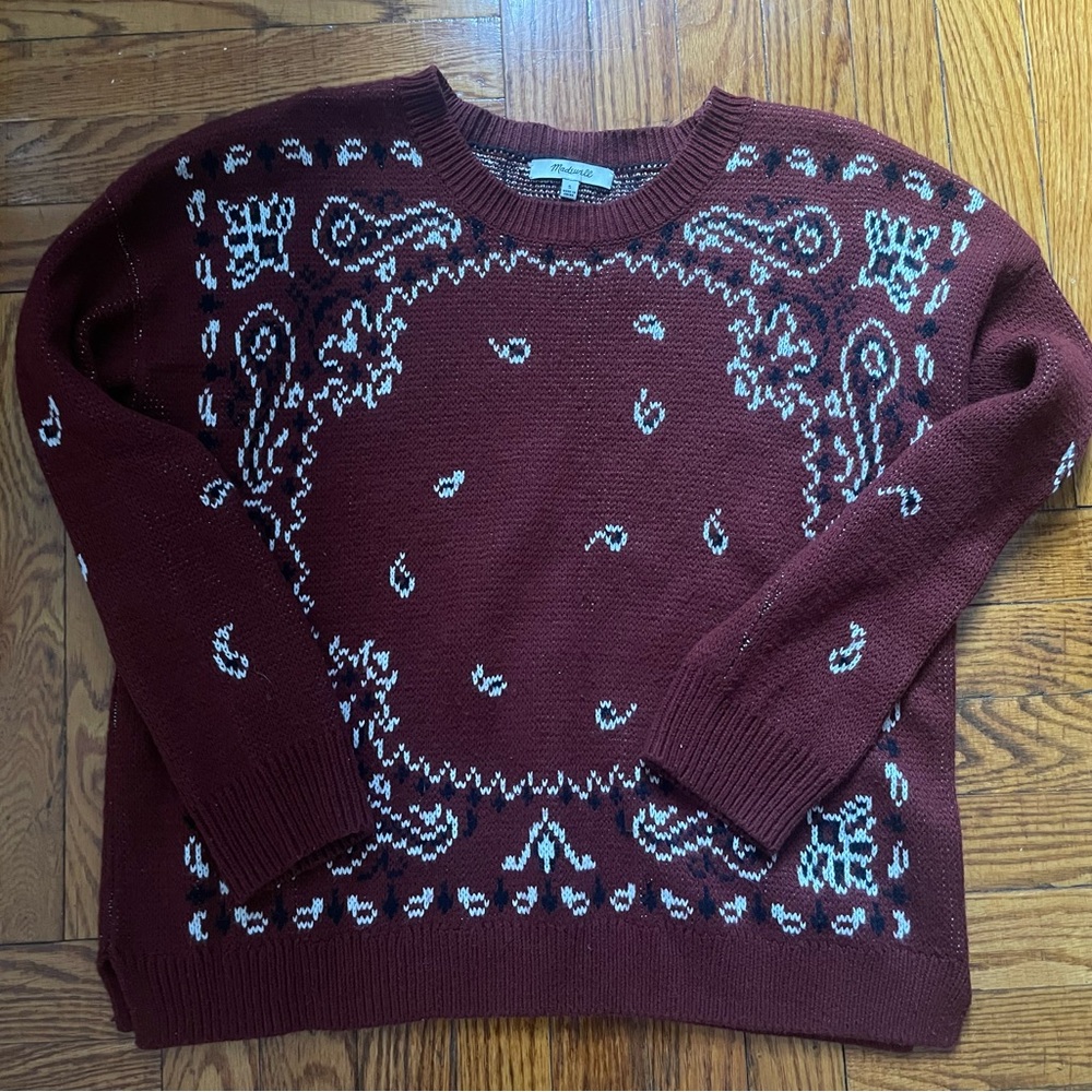 Women's Burgundy Bandana Patterned Sweater